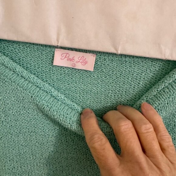 Pink Lilly Tell Me Everything Aqua Oversized Pocketed Light Weight Sweater - Picture 3 of 5